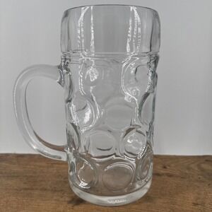 Large Glass‎ Stein 1 Litre Beer Jug Tankard Circle Dimple Thumbprint Austria VTG